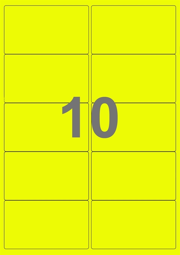 A4-etiketter, 10 stansade etiketter/ark, 99,1 x 57,0 mm, gul neon, 100 ark
